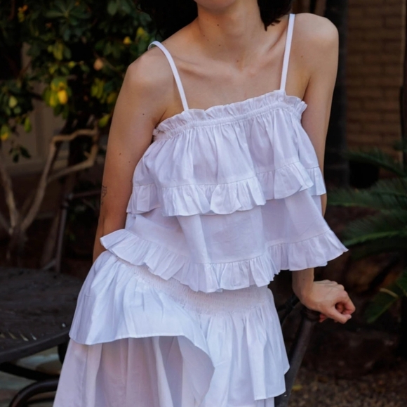 HT360 Collection White Cotton Ruffle 2-Piece Set – Camisole & Tiered Mini Skirt - Picture 4 of 17